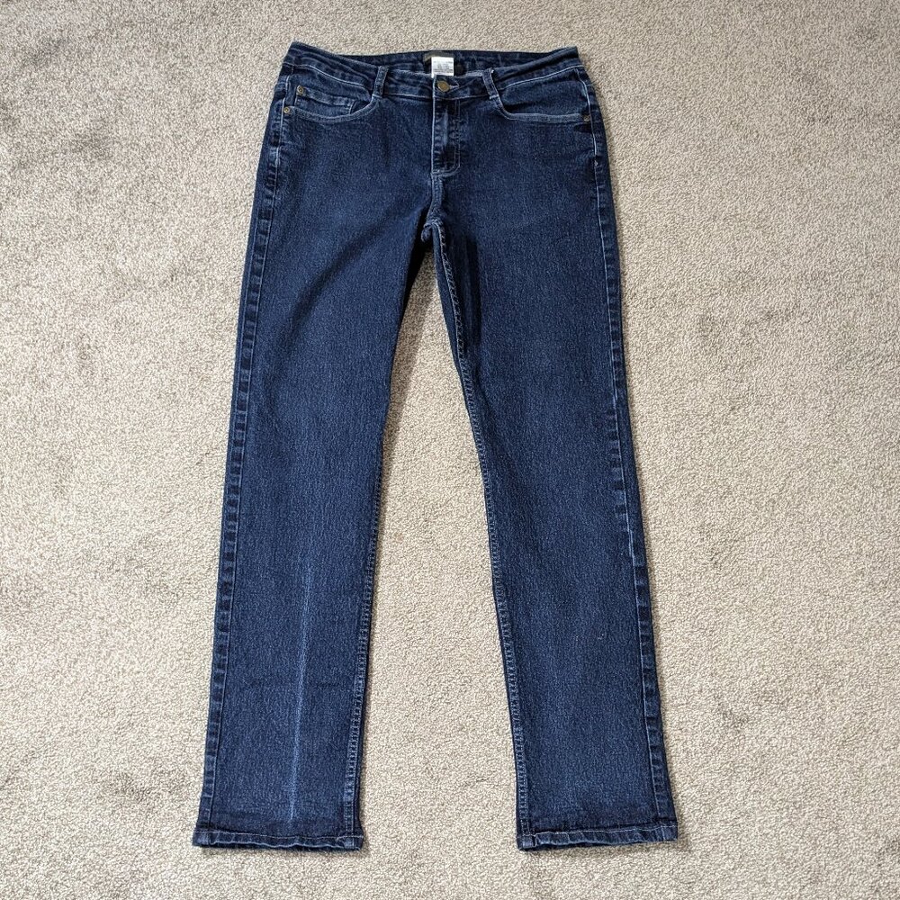 APPAREL COLLECTION Blue Stretch Denim Mid-Rise Straight Jeans; Size 34R